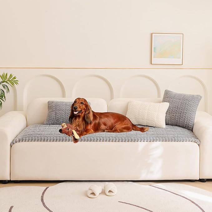Mitid Sofa Cover Fuzzy Couch Cover for Pet, Couch Covers for Dogs Washable Non-Slip Sofa Slipcover Cushion Protector Pets Friendly Mat