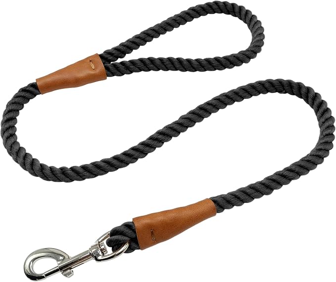 BTINESFUL 3ft/5ft/10ft Cotton Dog Leash, Comfortable Braided Control Rope Dog Leash for Strong Large Medium Dogs Hiking, Walking (1/2" x 3FT, Black)