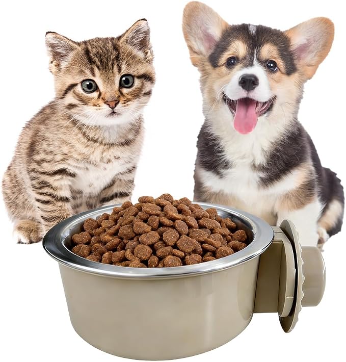 2Pcs Pets Lightweight Stainless Steel Bowl,Removable Stainless Steel Pet Hanging Food Water Feeder Bowl for Puppy Dog Cat Rabbit Ferret Bird Gunea Pigs (Large)