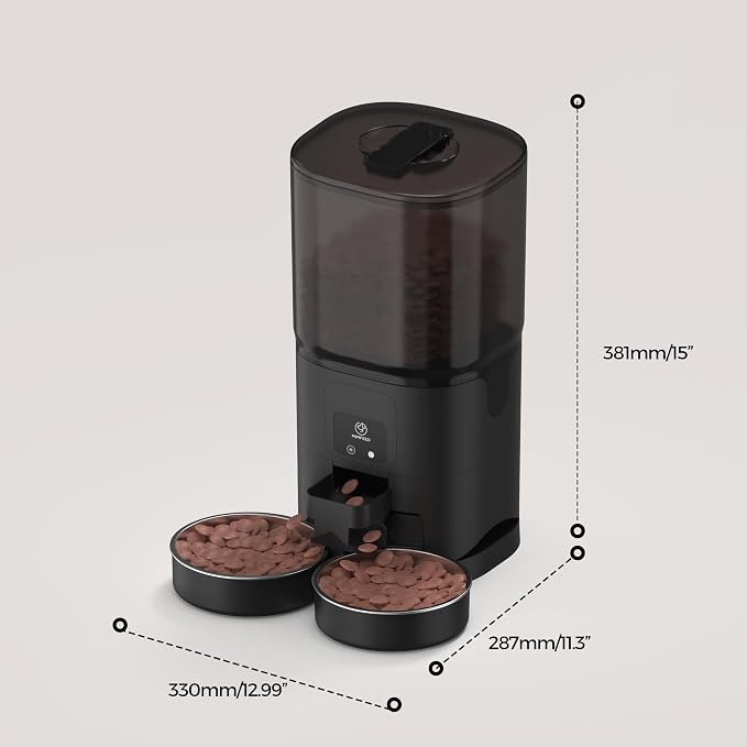 PAPIFEED Automatic Cat Feeder 2 Cats, 2.4G WiFi Cat Food Dispenser with App, 7L Slow Feeder Timed Cat Feeder for Dry Food, 10 Meals/Day, 12 Portions/Meal, Smart Pet Feeder for Dog, Black