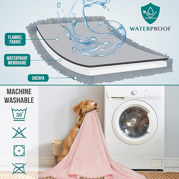 PetAmi Premium Waterproof Dog Blanket for Medium Large Dogs, Reversible Sherpa & Flannel Fleece, Leakproof Pet Throw for Couch Protection, Soft Plush Furniture Protector for Cats, Washable, 40x60 Pink