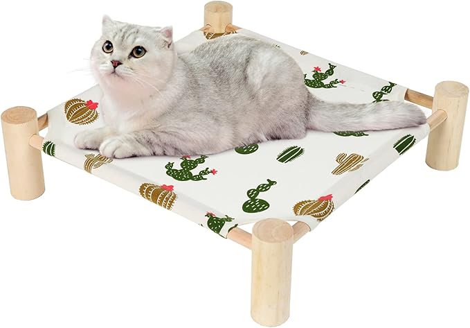 Patas Lague Cat and Dog Hammock Bed for Small Dogs, Brethable Wooden Cat Pet Rabbit Elevated Cooling Outdoor Bed Cots Furniture for Summer Trees