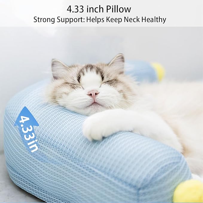 Cooling Cat Bed with Pillow – L-Shaped Sofa Design, Breathable Summer Mat for Kittens & Cats, Machine-Washable Cushion Calming Bed for Persian, Siamese, Small Pets (Blue, 25"x19"x4")