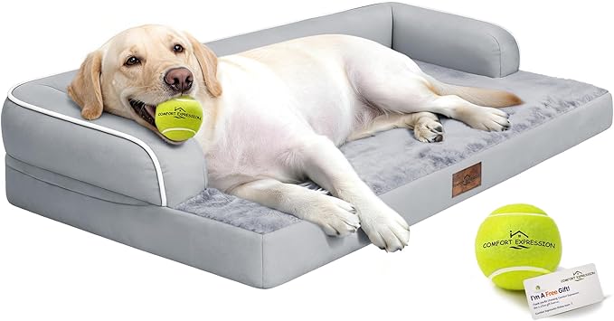 Comfort Expression Washable Orthopedic Large Dog Bed - Jumbo Large Dog Bed with Removable & Waterproof Cover Soft Pet Couch with Foam Support for Big Size Dogs with Bolster, 45x35