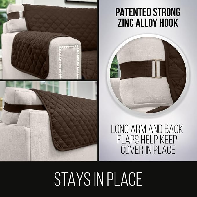Sofa Shield® Couch Slip Covers for Dogs, Reversible Furniture Protector with Strap, Stain and Tear Resistant Cushion Cover, 88 inch Seat, Machine Washable Slipcover Pets, Cats, Chocolate Beige