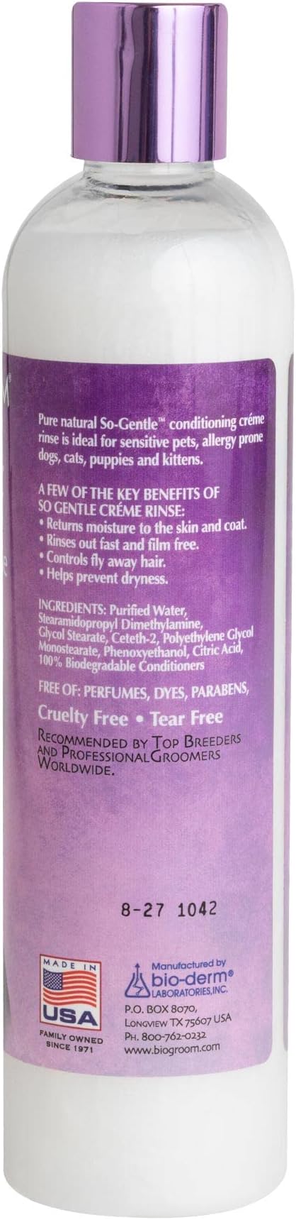 Bio-Groom So-Gentle Hypoallergenic Dog Conditioner - Tearless, Cat & Dog Bathing Supplies, Puppy Wash for Gentle Skin, Cruelty-Free, Made in USA, Tear-Free Dog Products - 12 fl oz 1-Pack
