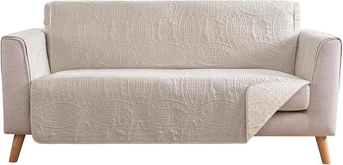 Beige Loveseat Covers for 2 Cushion Couch, Water-Repellent Covers for Sofa Couch, Machine Washable Love Seat Quilted Couch Covers, Pet Friendly Loveseat Slipcovers (Loveseat 56", Beige Cream)