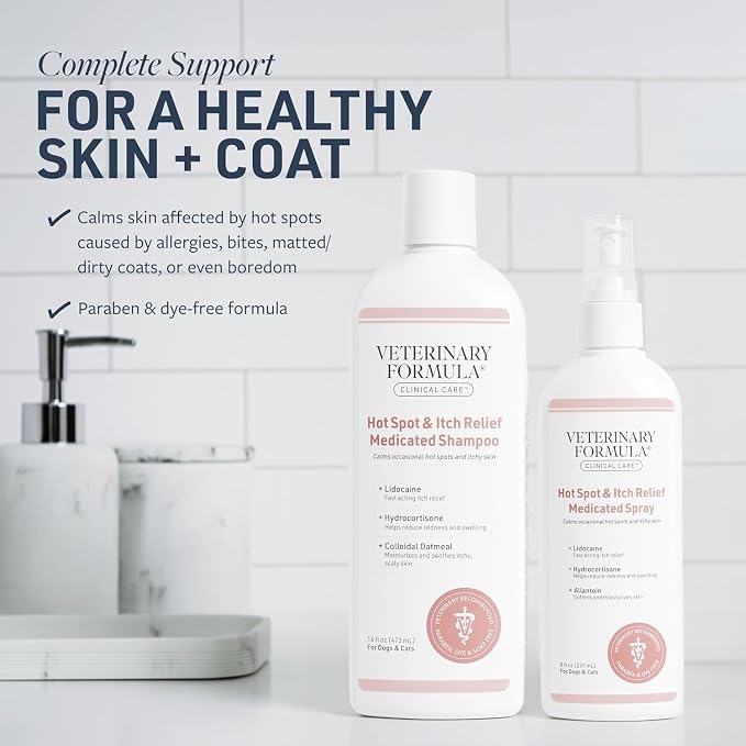 Veterinary Formula Clinical Care Hot Spot & Itch Relief Medicated Shampoo and Spray for Dogs and Cats - Bundle