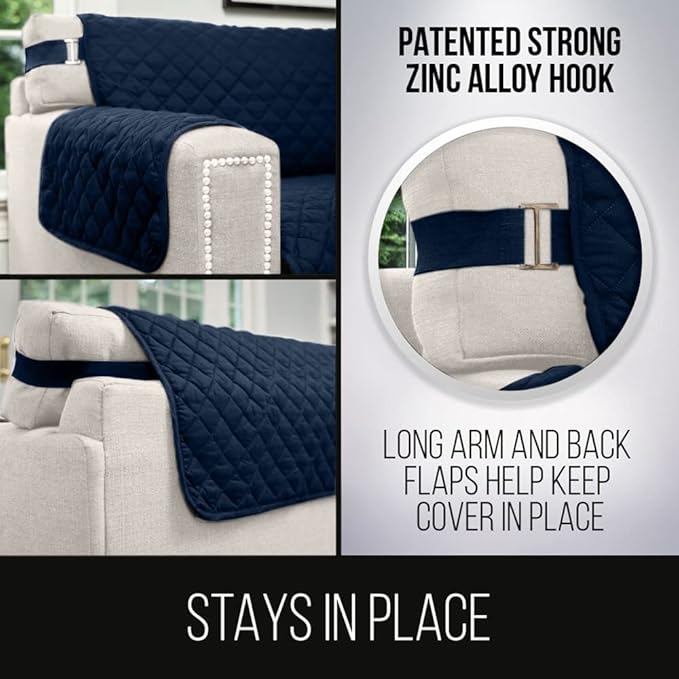 Sofa Shield® Couch Recliner Covers for Dogs, Reversible Furniture Protector with Strap, Stain and Tear Resistant Cushion Cover, 28 inch Seat, Machine Washable Slipcover Pets, Cats, Navy Sand