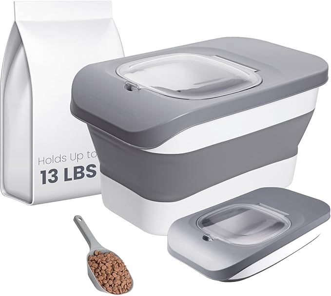 HOYTAMDAR 13 Lbs Dog Food Container, Collapsible Dog Food Storage Container with Airtight Lid, Cat Food Storage container Dry Food for Pets, Rice, Cereal, Silicone Pet Bowl and Dog Food Scoop