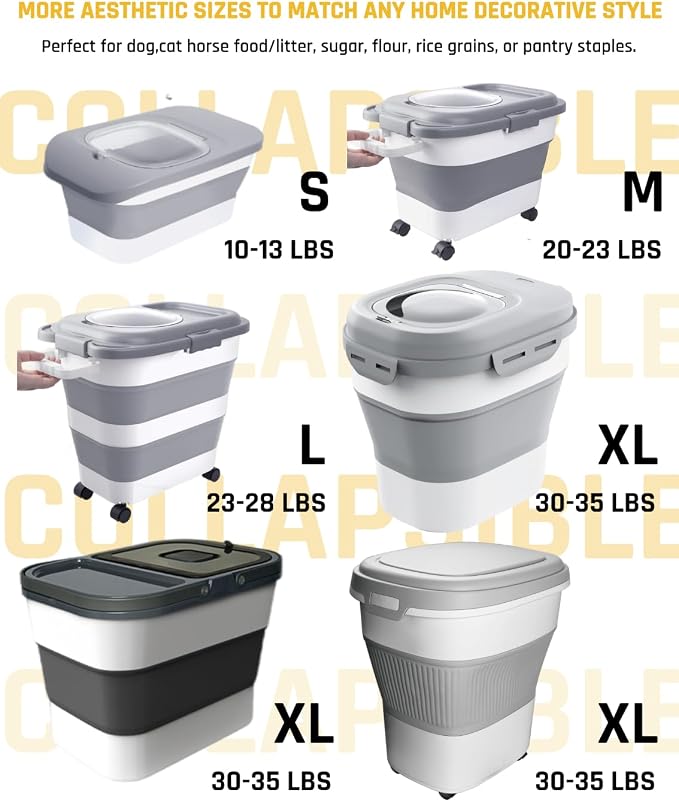 HOYTAMDAR 13 Lbs Dog Food Container, Collapsible Dog Food Storage Container with Airtight Lid, Cat Food Storage container Dry Food for Pets, Rice, Cereal, Silicone Pet Bowl and Dog Food Scoop