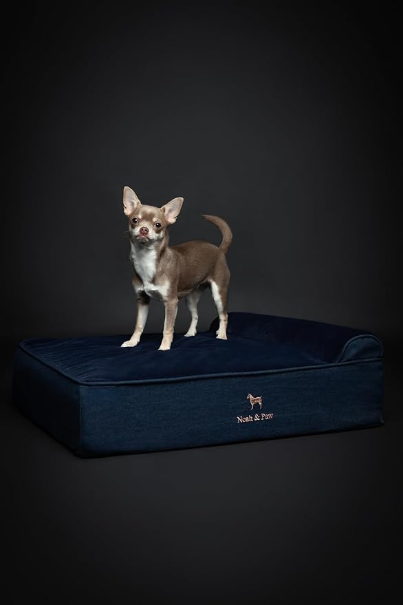 NOAH & PAW Dog Bed, 28x23x7.5 Inch, Orthopedic Dog Beds for Medium Size Pets, Eggshell Memory Foam Infused with Cooling Gel, Water Resistant, Machine Washable, Includes Inner Cover (Denim Collection)