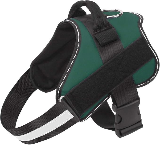 Dog Harness, No-Pull Reflective Dog Vest, Breathable Adjustable Pet Harness with Handle for Outdoor Walking - No More Pulling, Tugging or Choking (Dark Green, L)