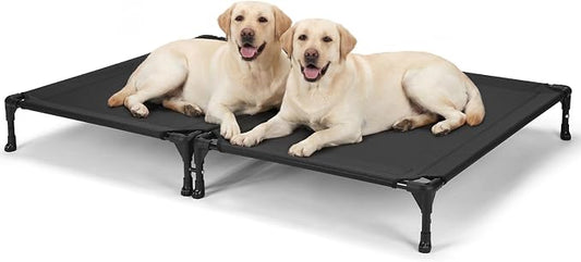Veehoo Cooling Elevated Dog Bed, Raised Dog Bed for Two Dogs, Indoor Outdoor Pet Cot with Breathable Teslin Mesh & Anti-Slip Rubber Feet, Durable Double Dog Bed for Multi-Pet Homes, 42" x 30", Black