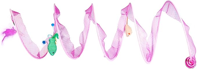 Cat Tunnel with Hanging Toys, Cat Toys Kitten Toys Assorted, Indoor Activity Center for Cats and Kittens, 10 x 22 inches (Pink)