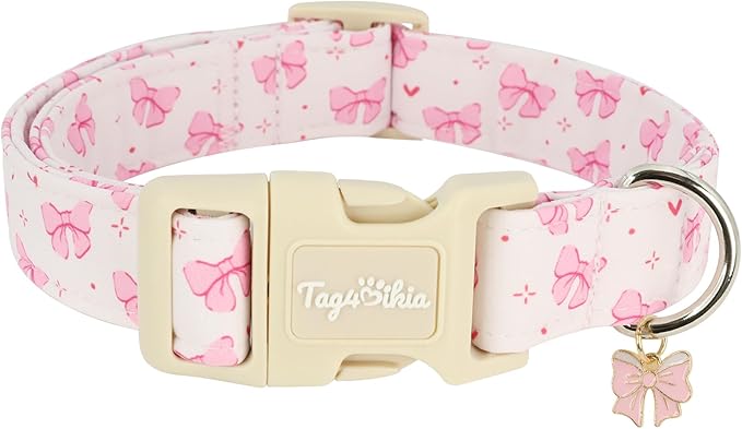 Dog Collars for Puppy Small Dogs, Pink Bow Dog Collar, Summer Dog Collar with Quick Release Buckle Soft Cotton Puppy Collar with Adjustable Buckle Girl Dog Collars for Puppy Small Dogs-XS