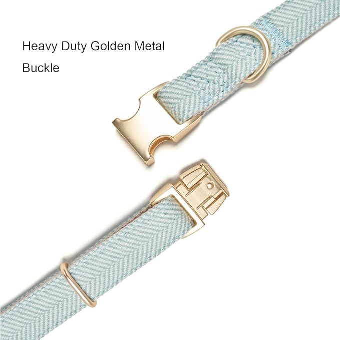 Soft Dog Collar and Leash Set Adjustable Woven Tweed Dog Collars with Metal Buckle and Lead for Small Medium Large Dogs,Blue