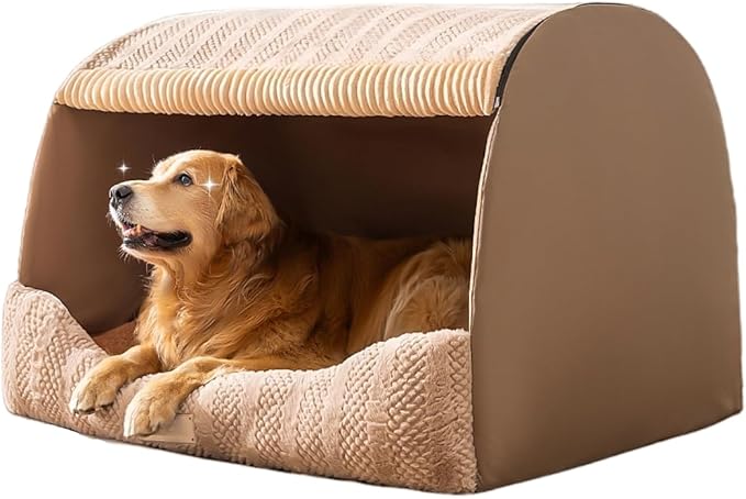 Extra Large Dog House Indoor, Memory Sponge, Cozy Dog Bed House, Pet Sleeping House Dog Cave for Dogs Cats (Khaki, L)