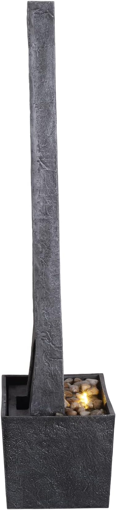 Teamson Home 38.5" Faux Slate Contemporary Outdoor LED Waterfall Fountain with Pebble Base, Gray/Black
