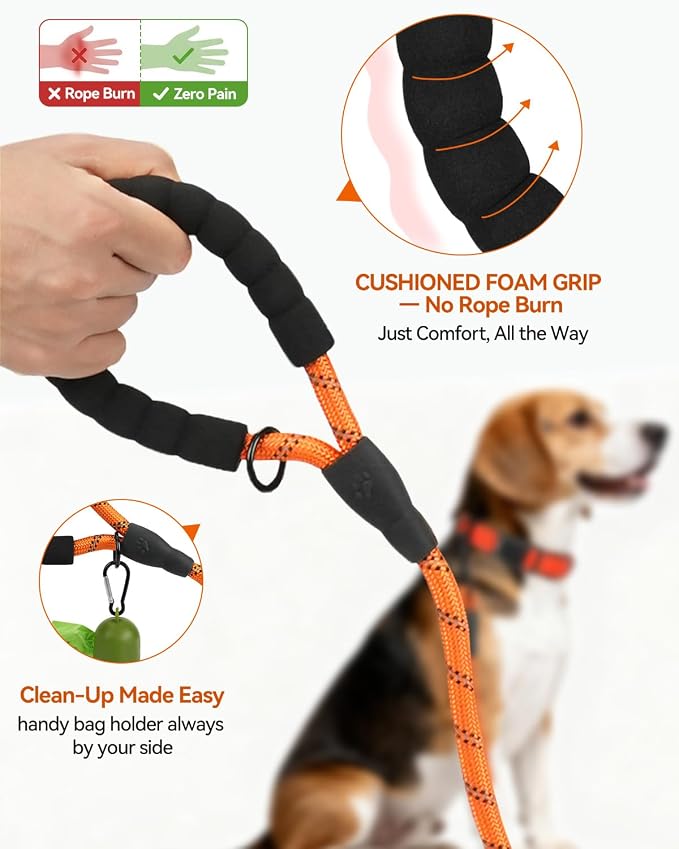 Joytale Dog Leash for Small Dogs, Heavy Duty Nylon Leashes with Comfortable Padded Handle and Highly Reflective Threads, Ideal for Walking and Training, Orange, 5'×3/8''