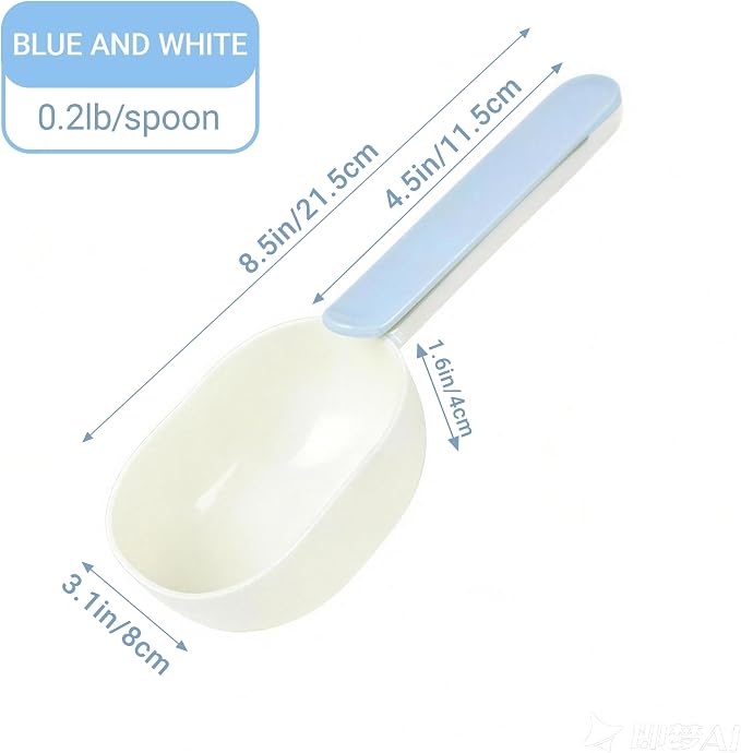 Pet Food Scoop,Cat Food Measuring Cups,Comfortable Long Handle Scoop for Dog,Cat,Ferret and Rabbit Food,Easy-Clean Food Scoop,1 Cup Size Pet Food Feeding Scoop Dishwasher Safe(Blue White)