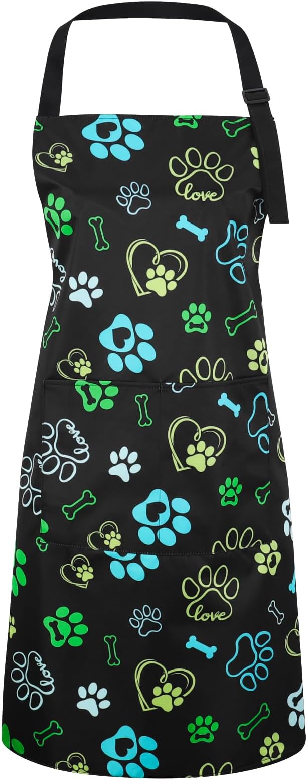 Dog Grooming Waterproof Apron with 2 Pockets, Cute Animals Puppy Dog Pets Apron