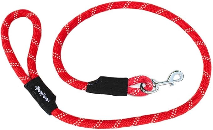ZippyPaws Climbers Rope Heavy Duty Dog Leash - Thick Leashes for Large Breed Dogs, Durable 2/3'' Climbing Rope, 6 Feet Long, Comfortable Woven Design, Tested Strength Over 3000 lbs - Red