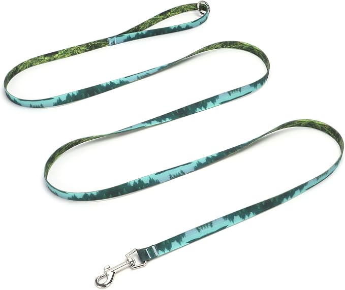WYuZe Waterproof Dog Leash 7FT 12FT, Odor-Proof Strong Coated Nylon Webbing Easy to Clean, Lightweight Long Leash for Outdoor Walking, Hiking, Beach Playing (7ft, Forest)