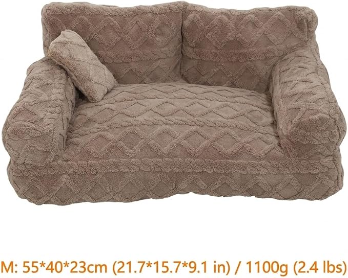 Plush Calming Pet Sofa Bed with Removable Cover, Fluffy Dog Cat Bed Pet Couch Beds Plush, Plushs Cat Couch Bed, Soft Warming Washable Puppy Bed (Dark Grey, Medium)