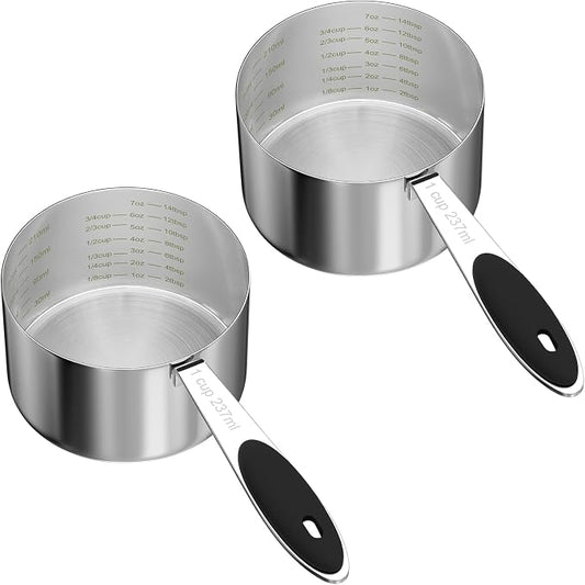 LEIFENY 2PCS 1CUP(237ml) Dog Cat Food Scoop, Stainless Steel Measuring Cup, Metal Pet Scooper with Inner Precision Scale Measurement