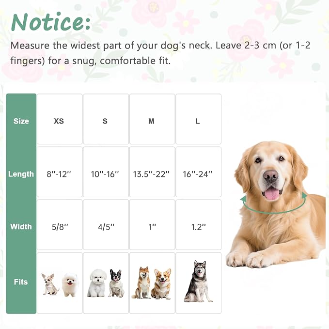 Dog Collar with Pink Floral Patterns, Spring Summer Collection Green Dog Collar with Exquisite Pendant, Durable Adjustable Collars for Gifts & Daily Use-M