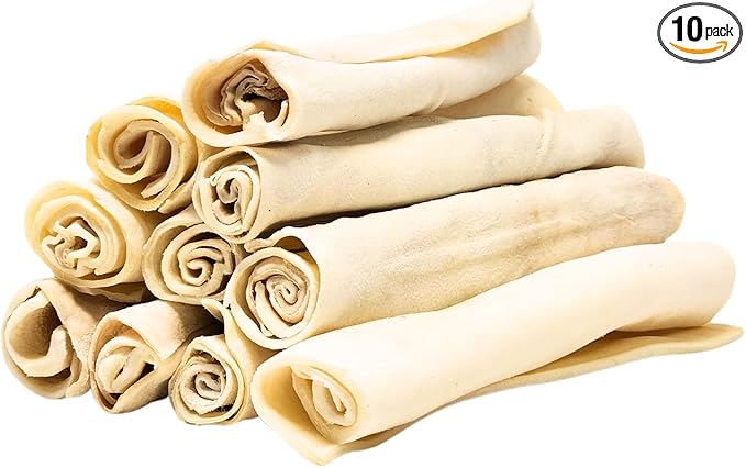 hotspot pets 8-9 Inch Large Rawhide Dog Chew Rolls (10 Pack) - Made from Grass Fed Cows - Great for Dental & Oral Care for Aggressive Chewers Large Dogs