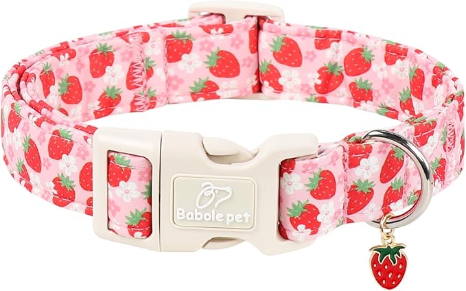 Strawberry Dog Collar Summer Pink Girl Dog Collars for Giant Large Dogs - Lightweight Adjustable Cute Female Dogs Everyday Collar with Safety Buckle XL