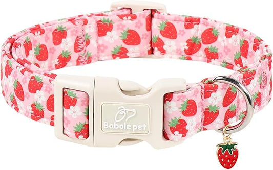 Strawberry Dog Collar Summer Pink Girl Dog Collars for Small Dogs - Lightweight Adjustable Cute Female Dogs Everyday Collar with Safety Buckle S