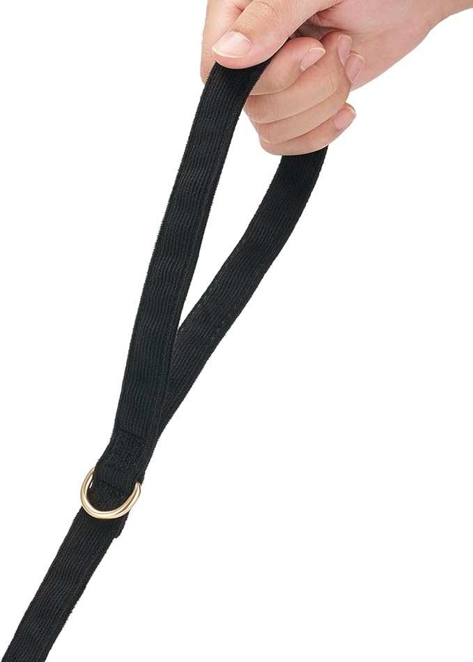 Soft Corduroy Dog Collar and Leash Set Adjustable Durable Dog Collars with Metal Buckle and Lead for Large Dogs,Black