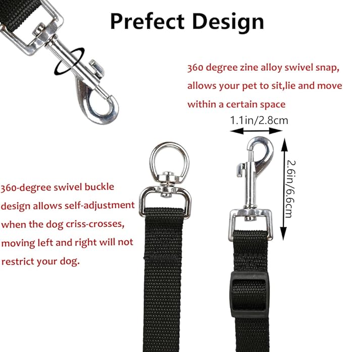 ASOCEA 3 Dog Leash - 3 in 1 Multiple Dog Leash with Detachable Swivel, Soft Padded Handle for Walking and Training Two or Three Dogs (Black)