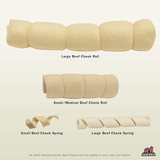 Redbarn Pet Products All-Natural Beef Cheek Rolls for Dogs, Grain-Free Cow Cheeks, Naturally Rich in Collagen, Available in Chicken & Carrot Glaze or Uncoated (Original, Small/Medium (Pack of 25))