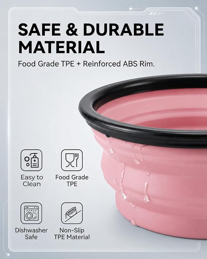 Collapsible Dog Bowls for Travel, 2-Pack Dog Portable Water Bowl for Dogs Cats Pet Foldable Feeding Watering Dish for Traveling Camping with Carabiners, BPA Free (Purple&Pink, Medium (Pack of 2))