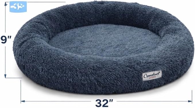 Calming Donut Dog Bed, Gray, Ultra Soft Plush, Round, Anti-Anxiety Bolster, Washable, for Small to Medium Dogs