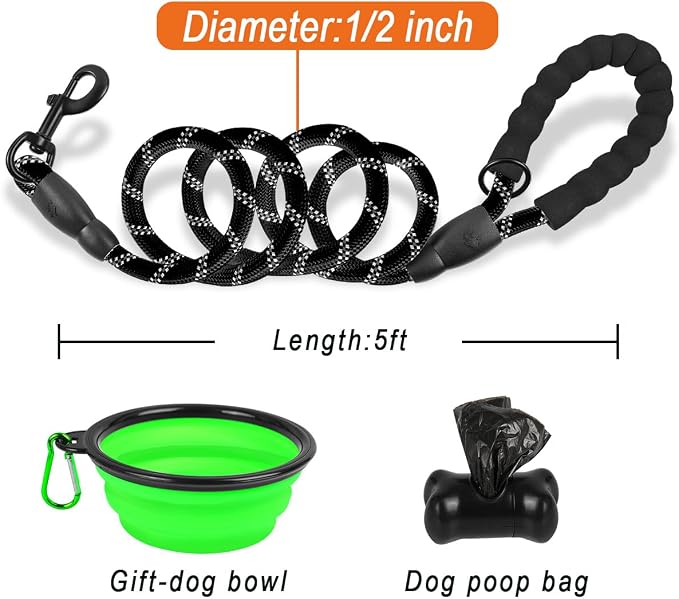 BARKBAY Dog Leashes for Large Dogs Heavy Duty Dog Leash 4/5/6 FT with Comfortable Padded Handle and Highly Reflective Threads for Medium Large Dogs Walking Training Running (5FT-1/2'',Black)