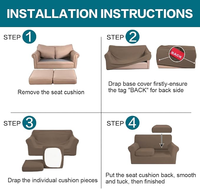 Turquoize 3 Piece Sofa Covers for 2 Cushion Couch Sofa Slipcover Soft Couch Cover for Dogs-Washable Sofa Furniture Cover with 2 Individual Cushion Covers, Thick Jacquard Fabric (Loveseat, Macchiato)