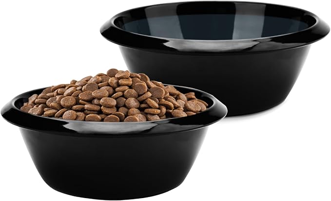 2PCS Cat Bowls Pet Feeding Dish 6.3 Inch, Wide Pet Bowl Pet Feeding Bowl for Indoor Cats, Replacement Food and Water Bowl, Wide Shallow Feeder Bowls for Kitten, Puppy, Rabbit (Black)
