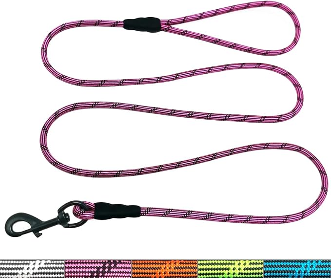 WYuZe Reflective Tiny Dog Leash 6 FT, Thin 1/5" Lightweight Rope Leash for Puppy Training, Walking Leads for Cats Chihuahua Maltese Small Dogs Up to 15lb, Pink