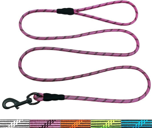 WYuZe Reflective Tiny Dog Leash 6 FT, Thin 1/5" Lightweight Rope Leash for Puppy Training, Walking Leads for Cats Chihuahua Maltese Small Dogs Up to 15lb, Pink
