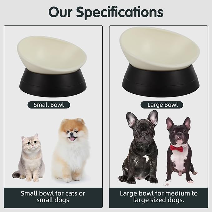 Bulldog Bowl Anti-Slip Dog Cat Dish Detachable Rubber Dog Bowl Pet Sterile Tilted Pet Feeder Slope Base (Black, 2 Cup (Small/Medium Dog))