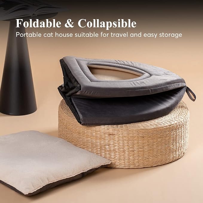 KASENTEX Cat Bed for Indoor Cats, 2-in-1 Cat House Pet Supplies for Kitten and Small Cat or Dog - Animal Cave, Cat Tent with Removable Washable Pillow Cushion (Dark Grey 15x15x15)