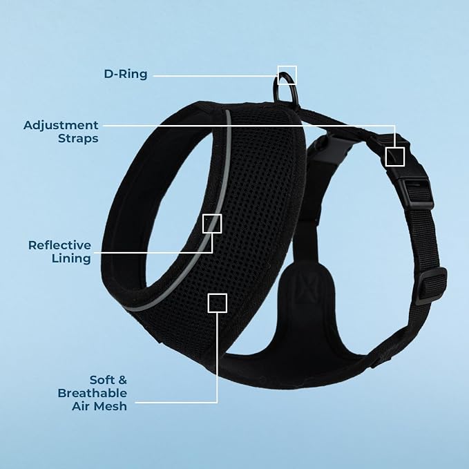 Voyager Aerolite Over The Head Dog Harness, No Pull Breathable Air Mesh Vest, Quick Dry with Reflective Stitching, Adjustable Escape Resistant Harness for Small Medium Large Dogs - Black, Large