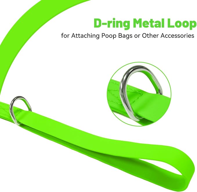 Waterproof Dog Leash, 5/6 FT Durable Odor-Proof Dog Leashes with Strong Metal Hooks Fits Small Medium or Large Dogs (Green, 6FT - 1 inch Width)