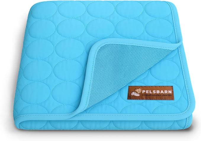Pelsbarn Dog Cooling Mat- Ice Silk Summer Comfort, Self Cooling, Non-Slip Dog Pad, Durable & Washable, Mat for Medium Dogs 19 x 25, Support Shelter Dogs with Every Purchase (Blue)
