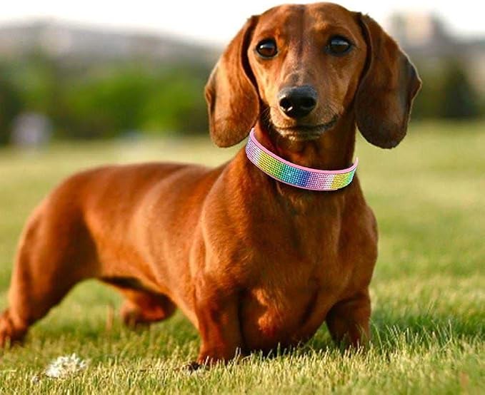 Rhinestone Dog Collar, Cute Dazzling Sparkling Soft Suede Leather Dog Cat Rhinestone Collar Crystal Diamond Pet Dog Puppy Collar (XXS, Pink-3)